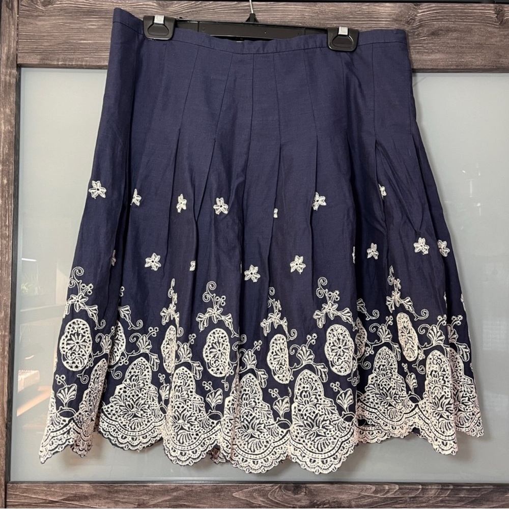 Bass Navy Embroidered Skirt Women's | 10 | blue